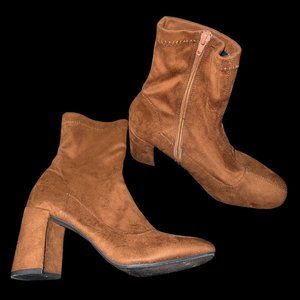 Brown faux suede zip up boots